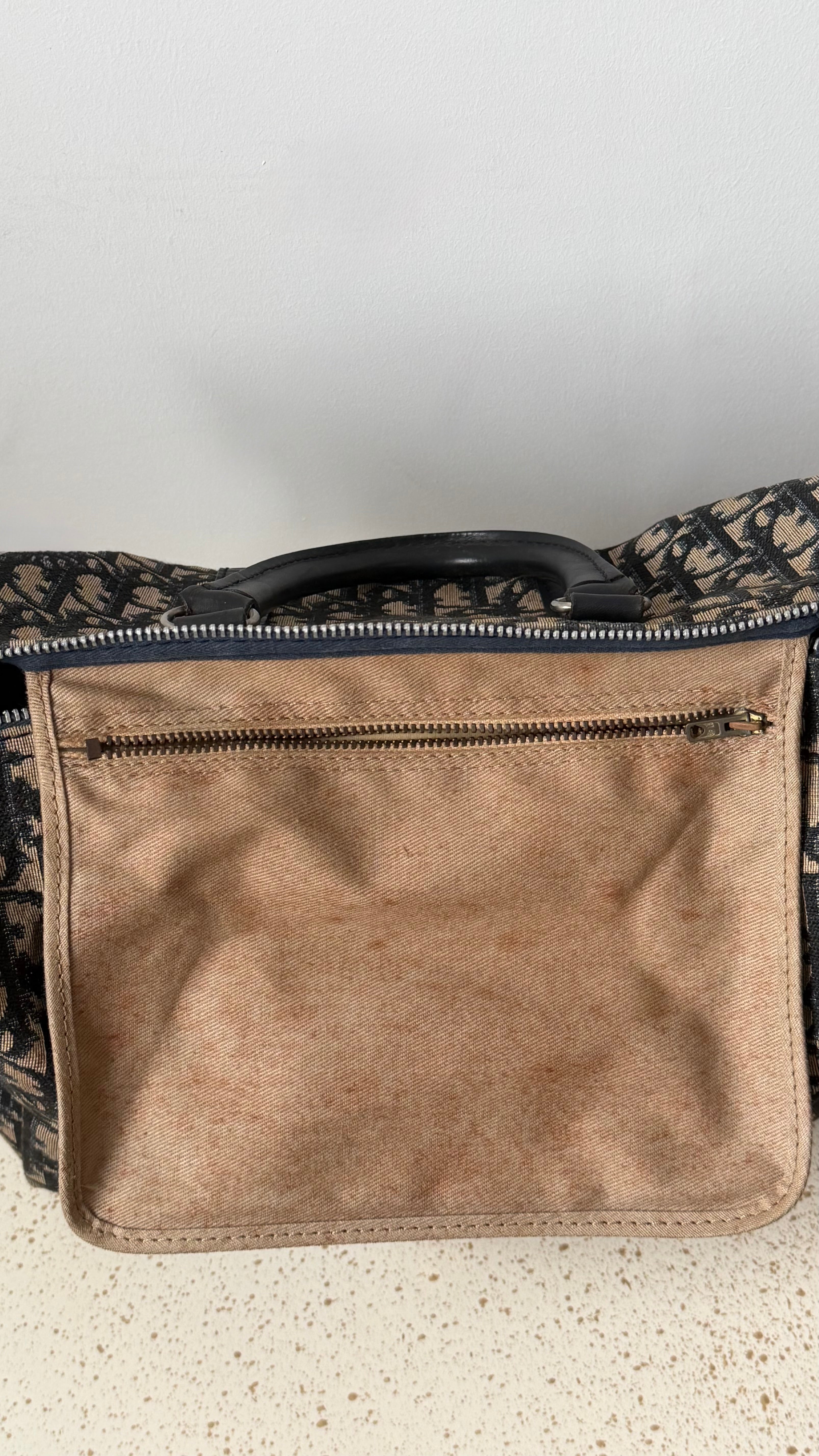 Christian Dior Trotter Pattern Navy Canvas Boston Bag