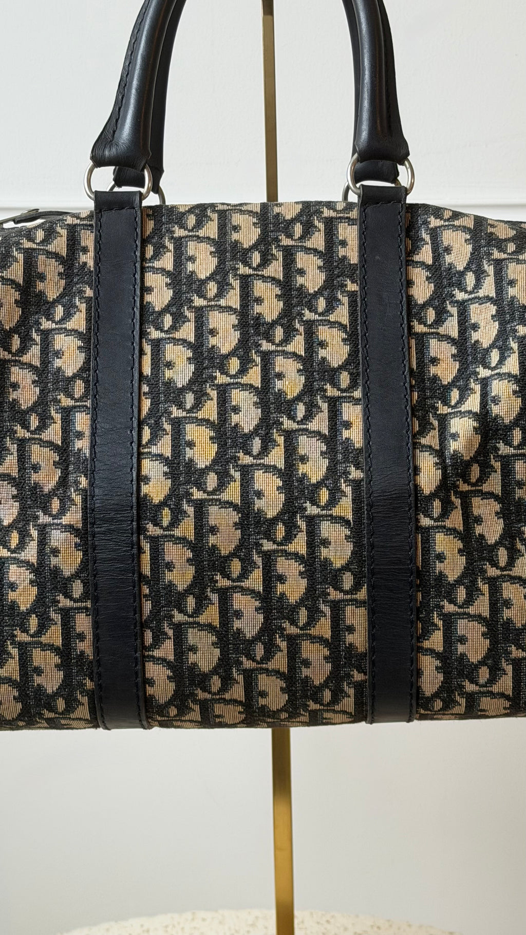 Christian Dior Trotter Pattern Navy Canvas Boston Bag