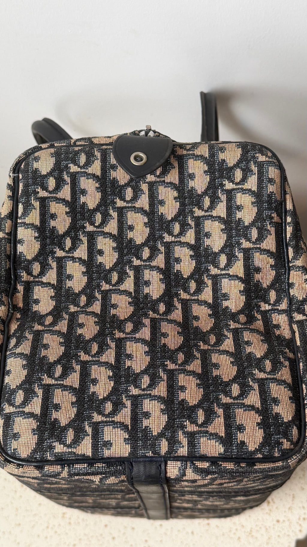 Christian Dior Trotter Pattern Navy Canvas Boston Bag