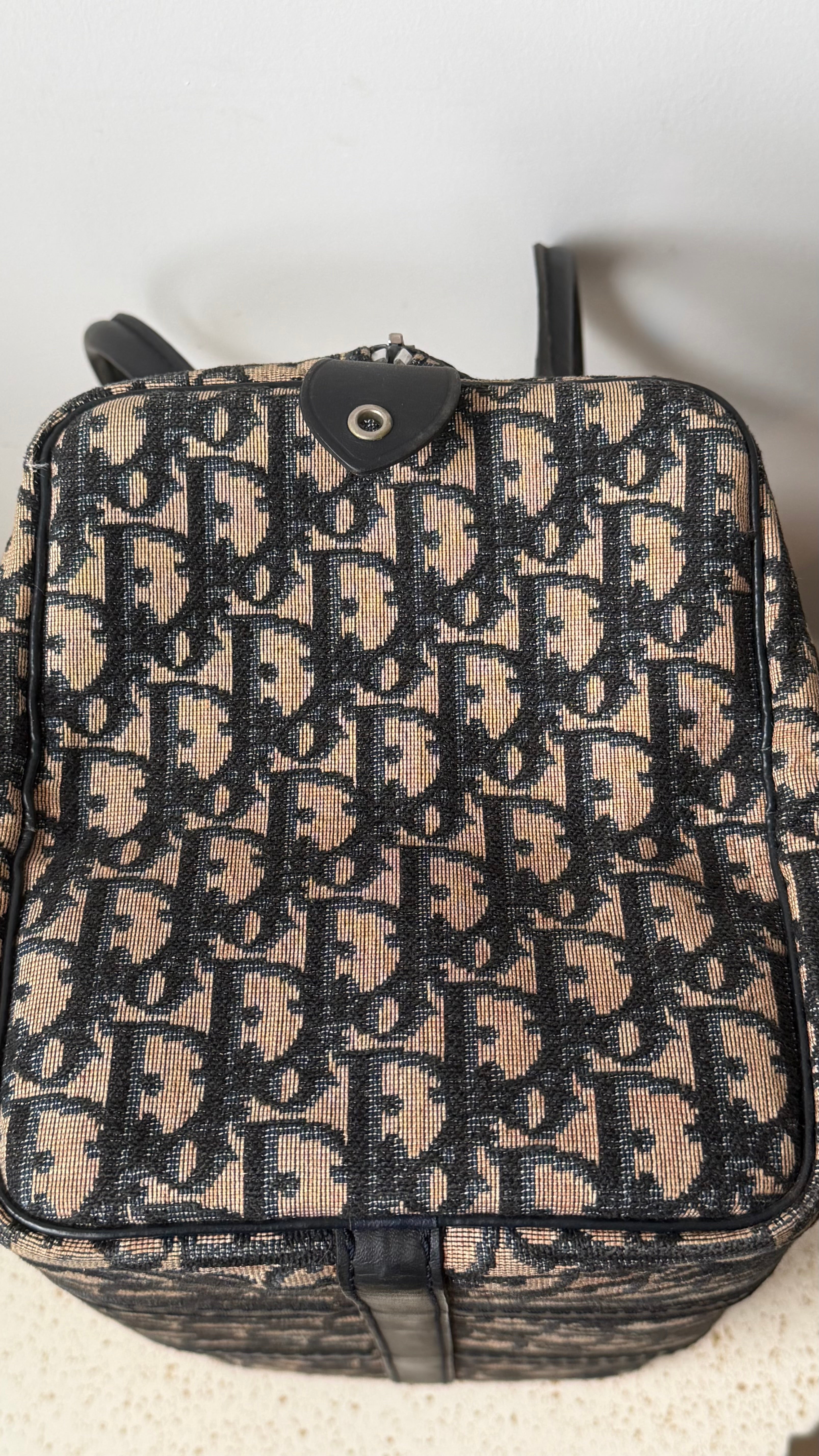 Christian Dior Trotter Pattern Navy Canvas Boston Bag