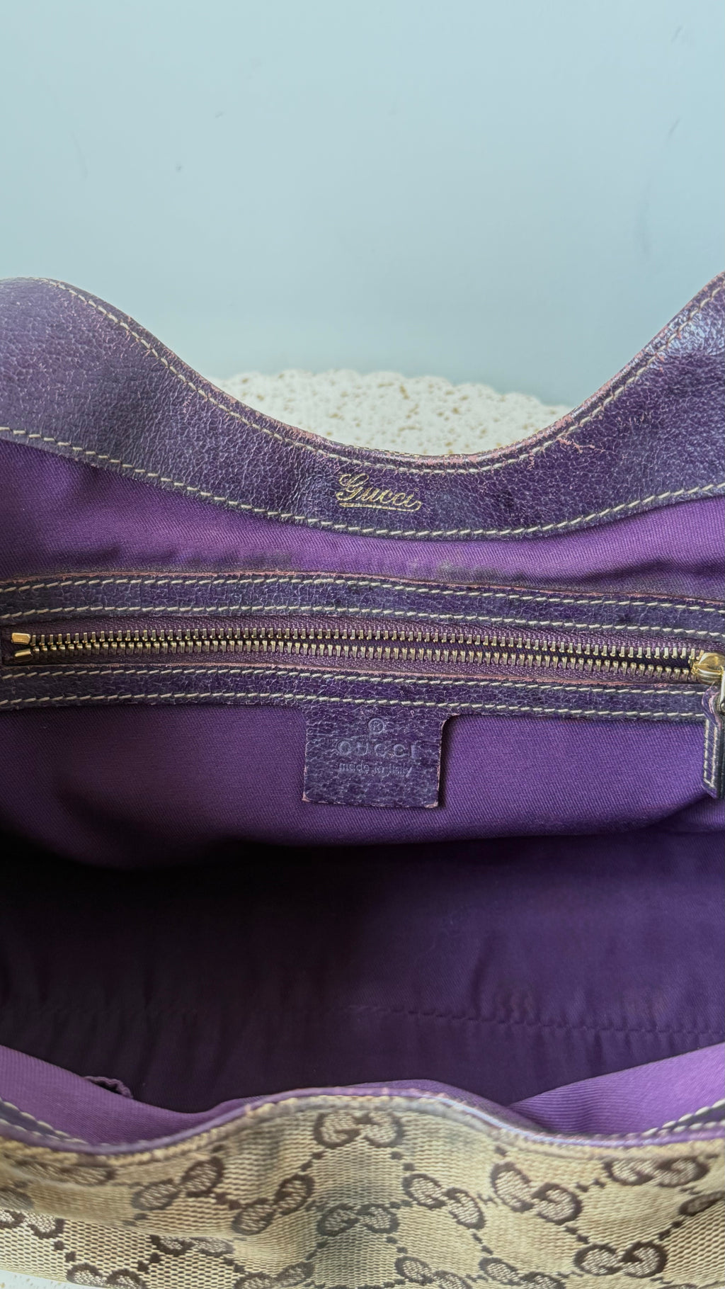 Gucci Jackie GG Canvas & Leather Brown Purple Handbag