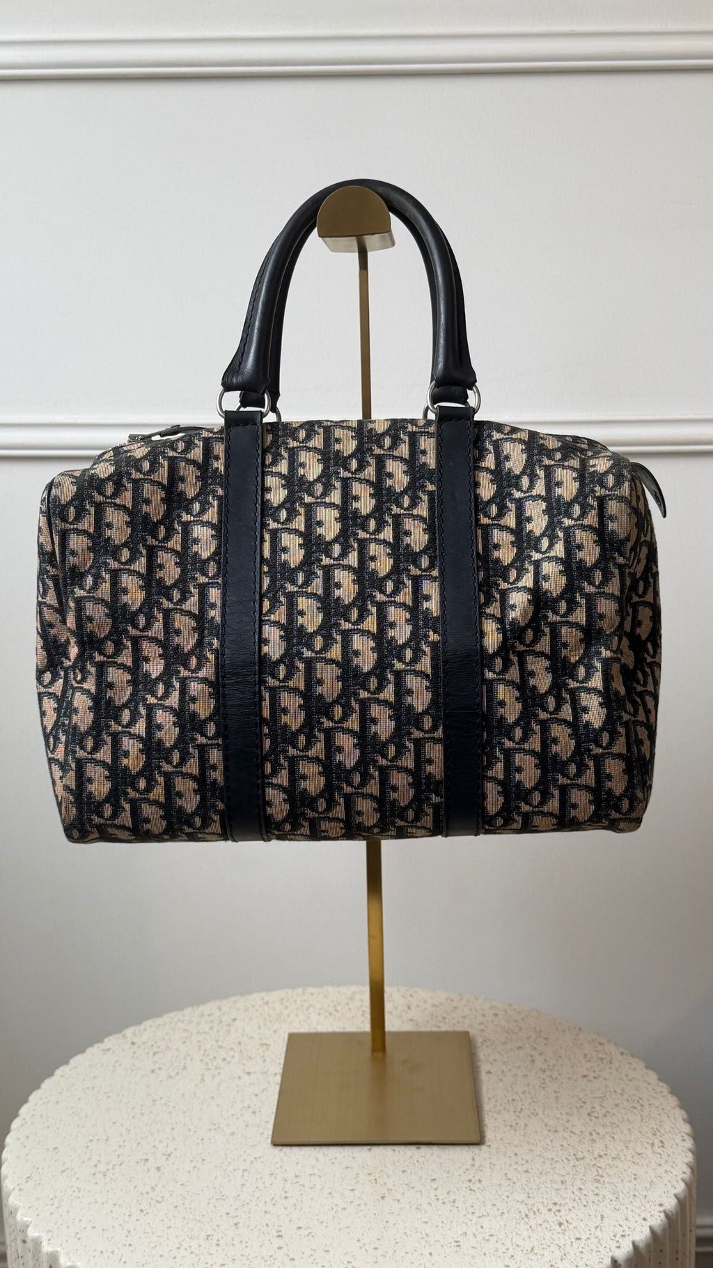Christian Dior Trotter Pattern Navy Canvas Boston Bag