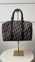 Christian Dior Trotter Pattern Navy Canvas Boston Bag