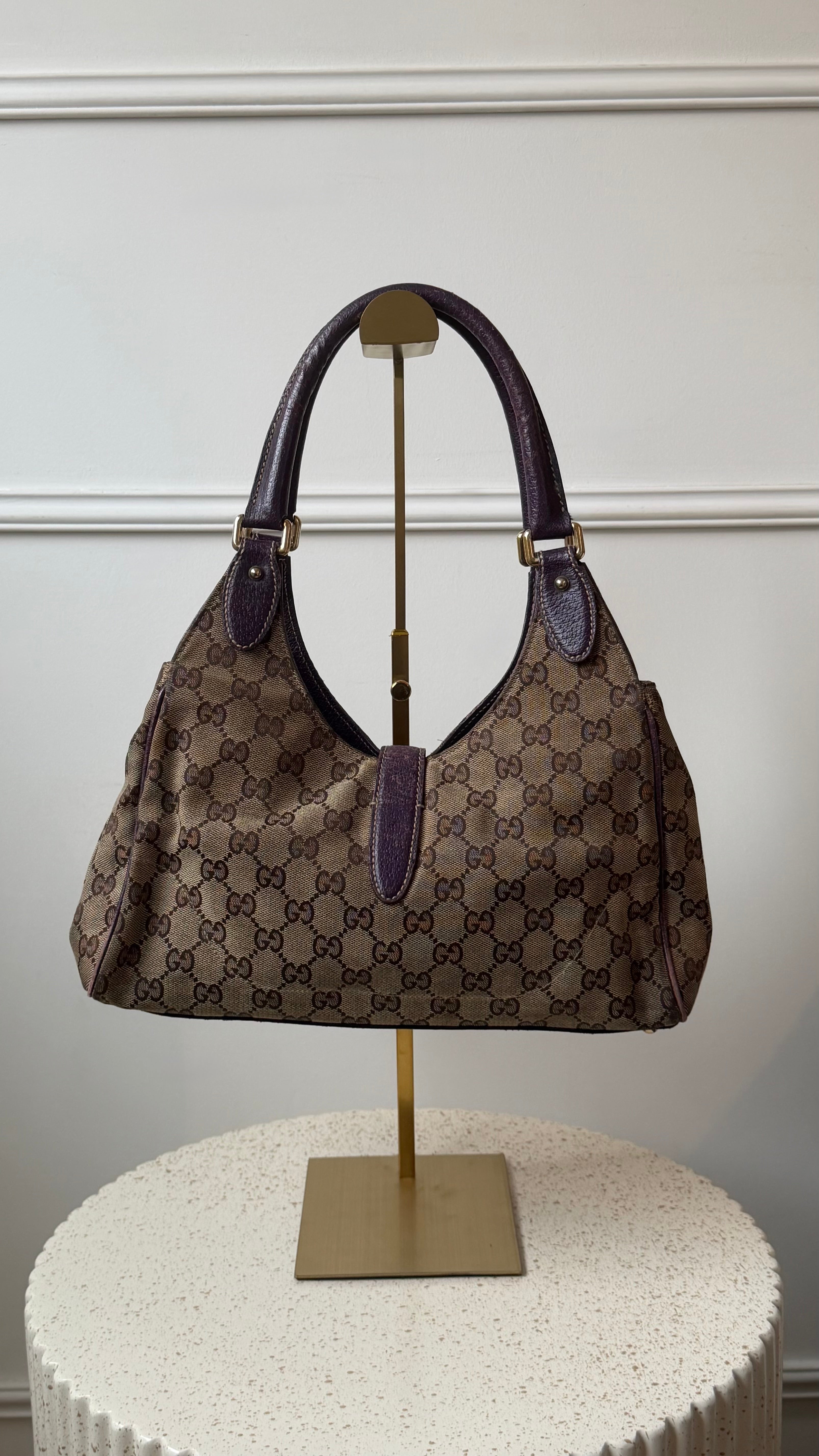Gucci Jackie GG Canvas & Leather Brown Purple Handbag