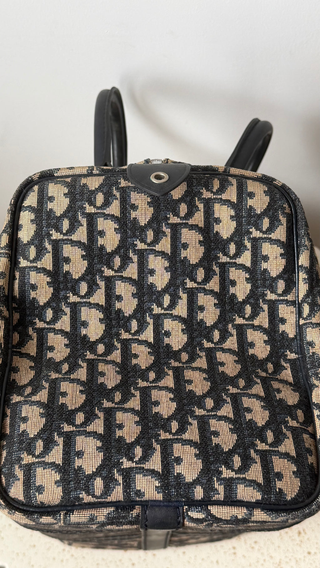 Christian Dior Trotter Pattern Navy Canvas Boston Bag