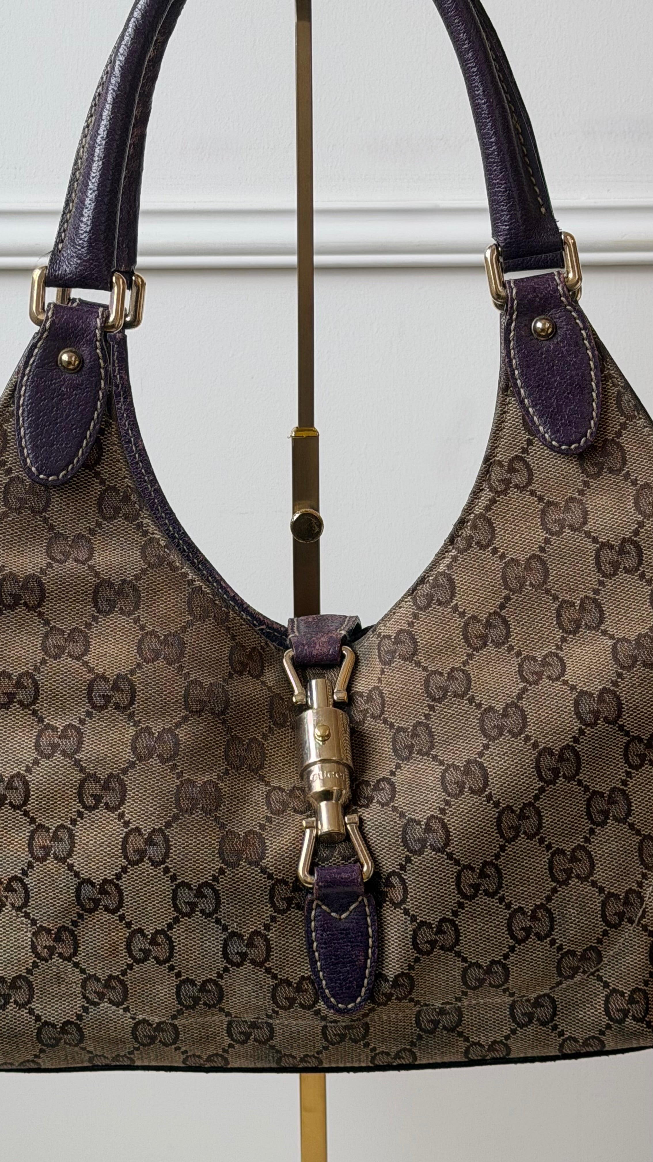 Gucci Jackie GG Canvas & Leather Brown Purple Handbag