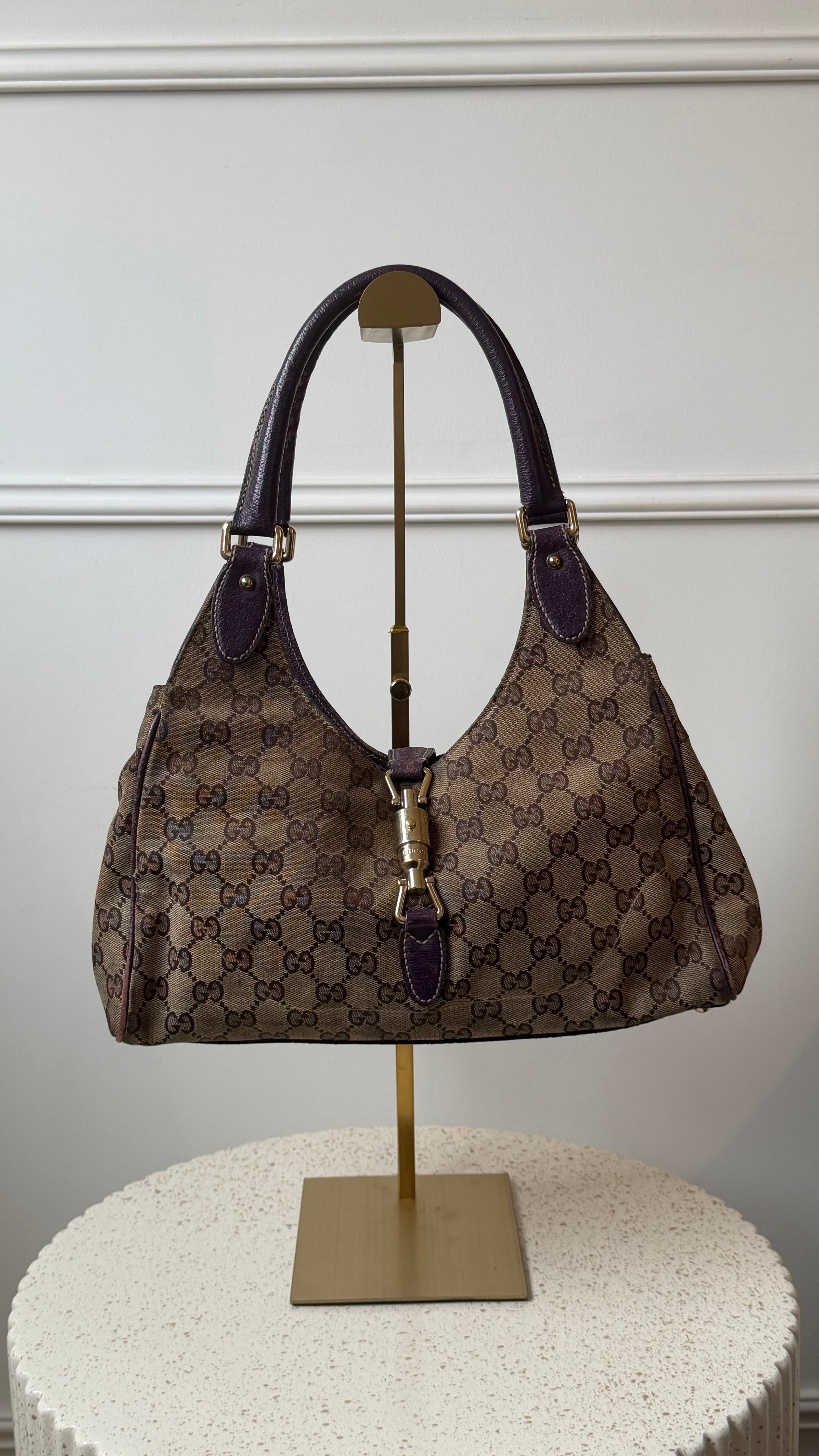 Gucci Jackie GG Canvas & Leather Brown Purple Handbag