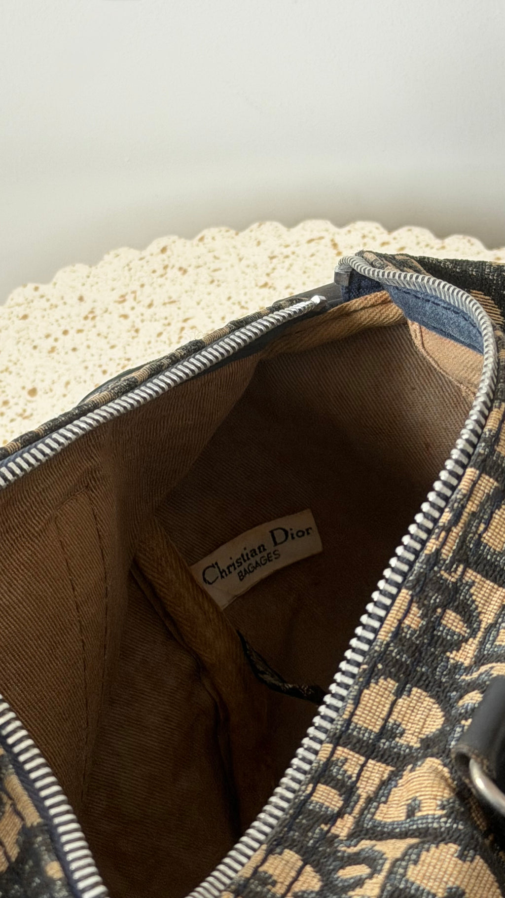 Christian Dior Trotter Pattern Navy Canvas Boston Bag