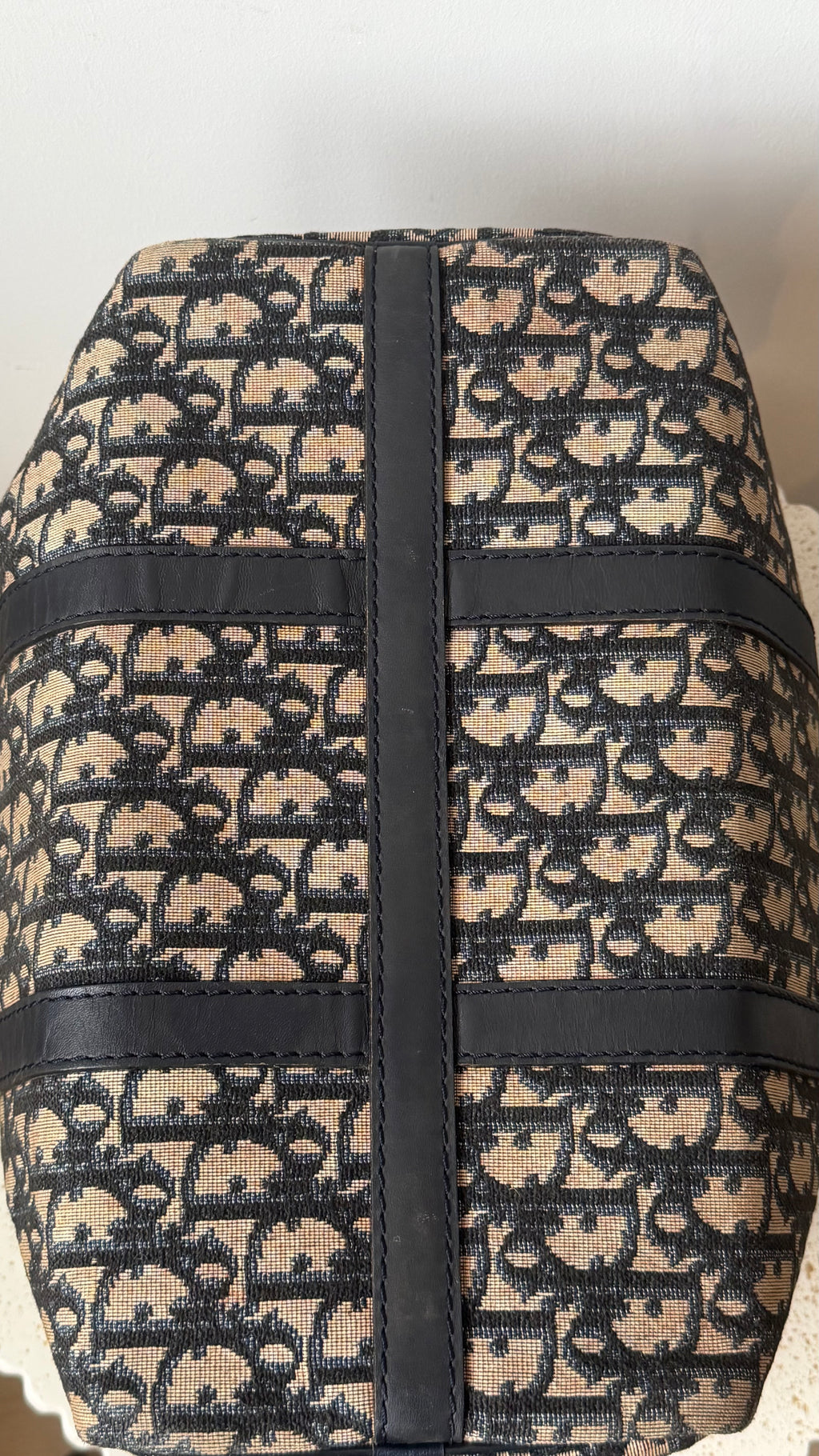 Christian Dior Trotter Pattern Navy Canvas Boston Bag