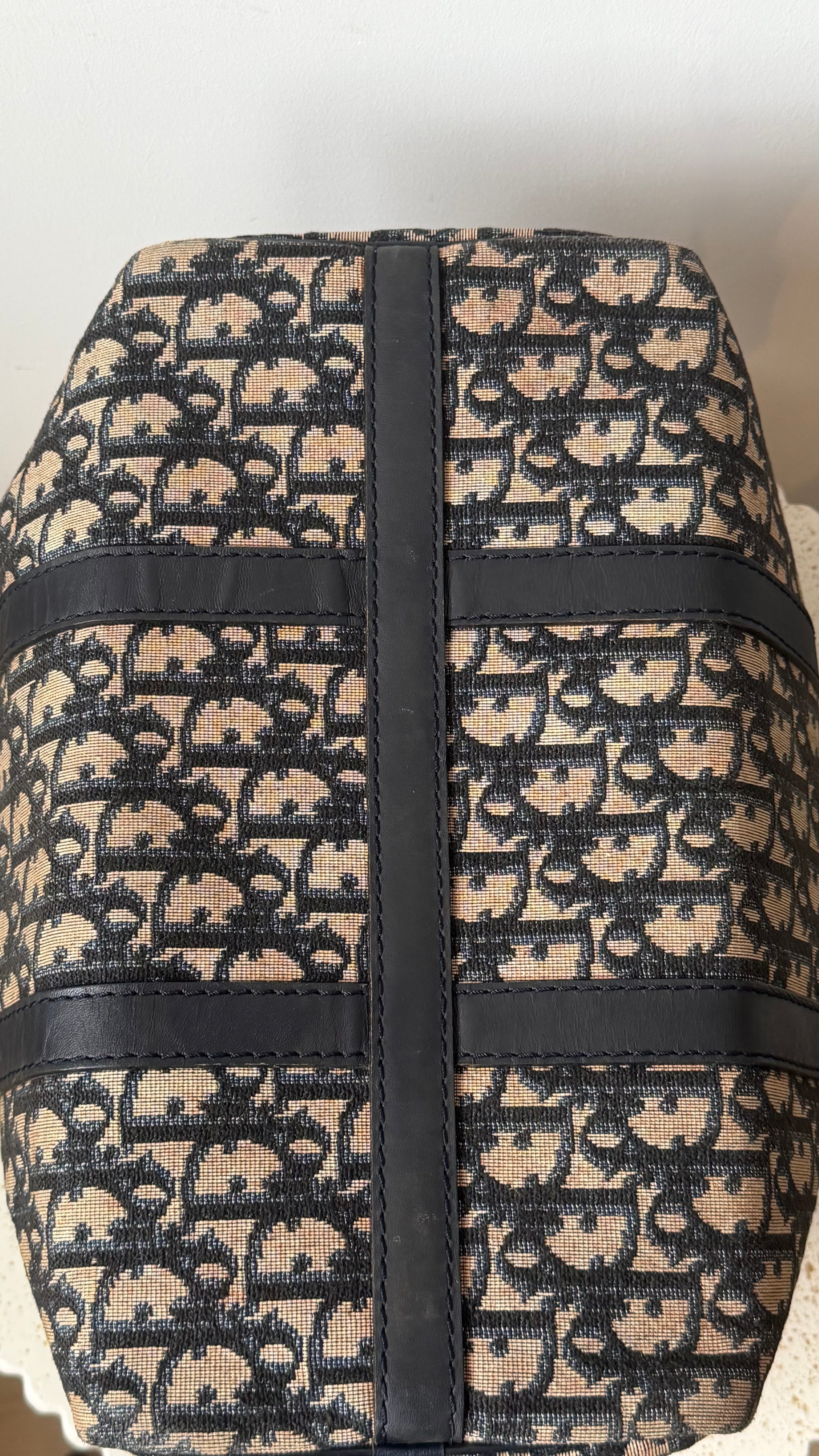 Christian Dior Trotter Pattern Navy Canvas Boston Bag