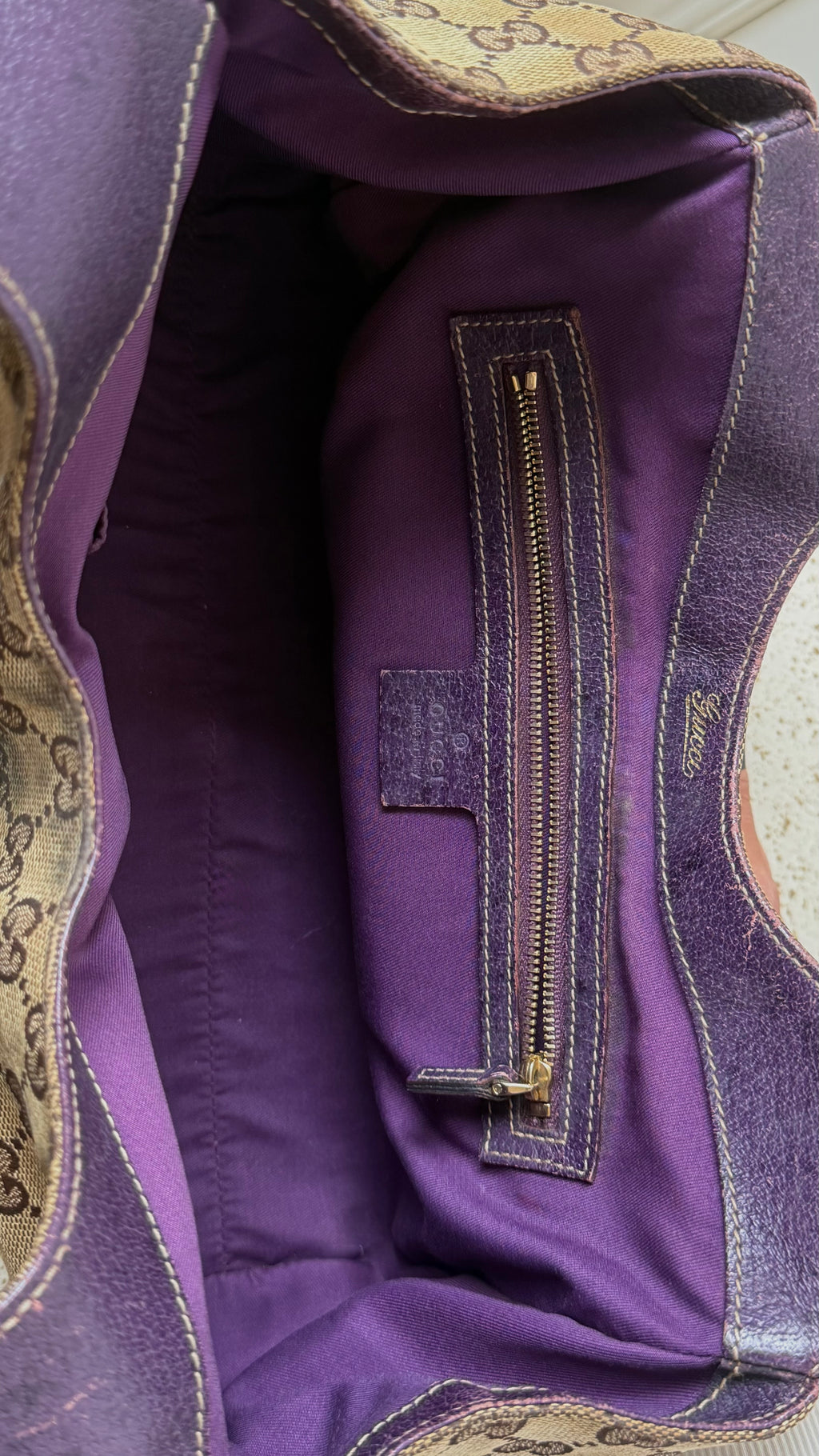 Gucci Jackie GG Canvas & Leather Brown Purple Handbag